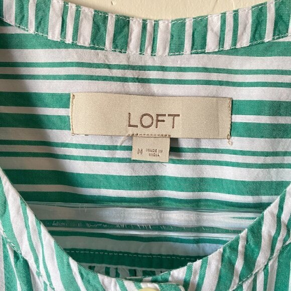 LOFT Green Striped Sleeveless Button Front Shirt - Picture 5 of 8
